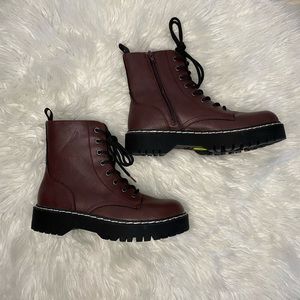 Sincerely Jules Maroon Platform Combat Boots
